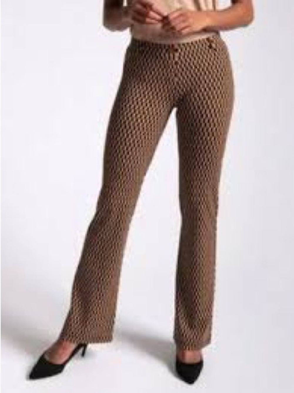 NWOT Betabrand M Long Brown Geometric Bootcut Pants